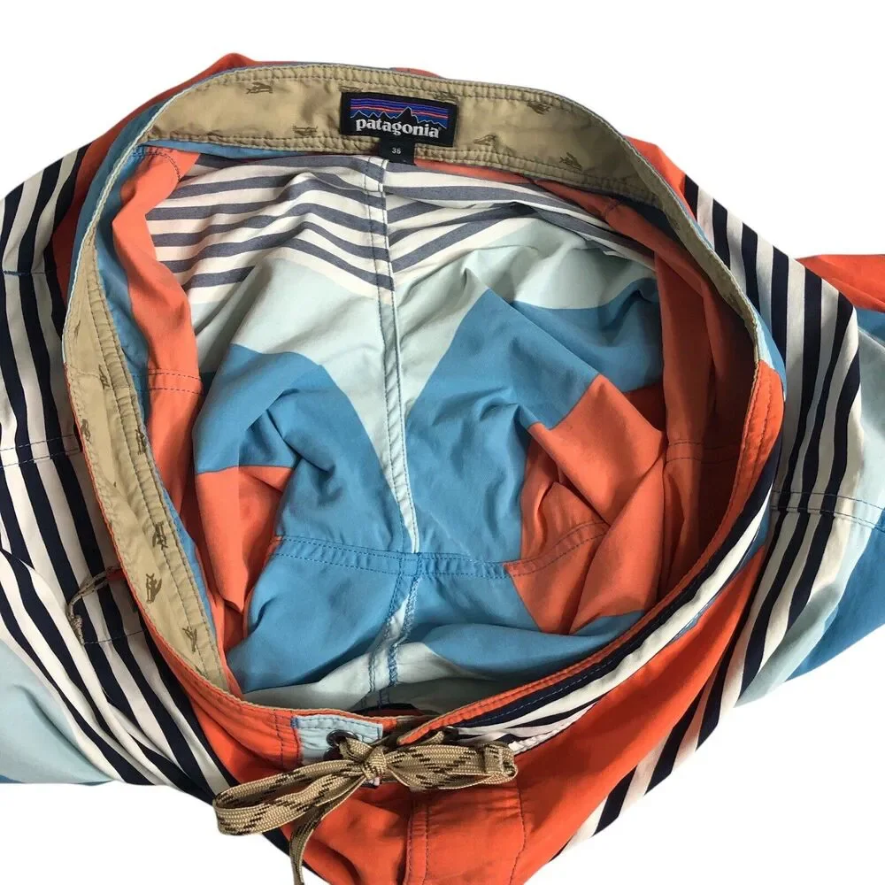 Patagonia‎ Wavefarer Board Shorts Mens 36 Fitz Stripe Catalyst Blue Swim Trunks